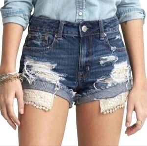 American Eagle Outfitters Hi Rise Festival Destroyed Cuffed Jean Shorts Size 8